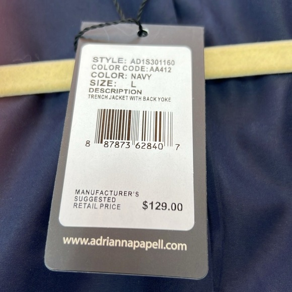 Adrianna Papell Open Front Trench Jacket Sz L Navy 100% Polyester New With Tags - Picture 4 of 13
